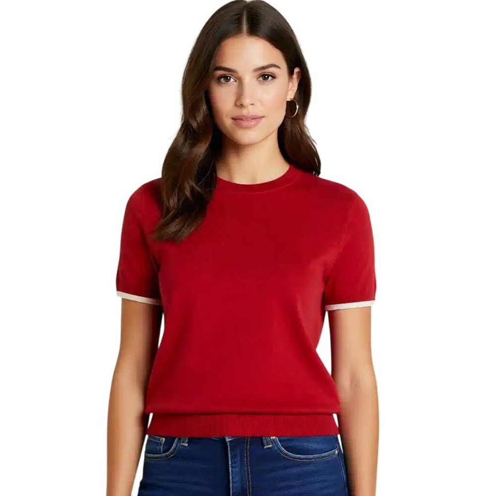 Calvin Klein $89 Womens Short Sleeve Crew Neck Cotton Blend Knit Sweater Top M